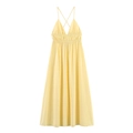 Elegant yellow V-neck maxi dress with cross back straps and pleated waist detail - XS / Yellow