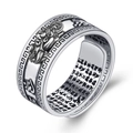 Vintage Pixiu ring in Thai silver with Six-Syllable Mantra and Heart Sutra carvings - Adjustable Open / Silver