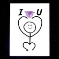 Healing card with heart shaped pink crystal stone and creative I heart U drawing - Lilac Stone