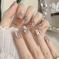 Short lavender cat-eye press-on nails with black polka dots, rhinestones and heart decor - Boxed with Tool Kit / Silver Rhinestone Polka Dot W121