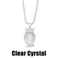 Detail of silver owl pendant with clear crystal center on a sleek ball chain link - White Crystal