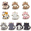 Set van 10 kleurrijke cartoon katten emaille bedeltjes met gouden randen voor DIY - Mix 10 Stuks Emaille Kat - 9 Stijlen Mix