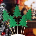 Set of 5 green glitter Christmas tree cupcake toppers with 5.3cm height dimension - 5Pcs Green Christmas Tree