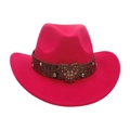 Felroze western cowboyhoed met brede rand en leren band met hartvormige strass gesp - Kinderen (52-54CM) / Rozerood