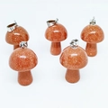 Mini mushroom pendants in brown goldstone with sparkling particles and silver bails - Synthetic Gold Sandstone