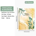 2026 A5 weekly planner with green leaf design and spiral binding, 215x155mm size - Green Leaf Quicksand (2026)