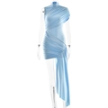 Detail of light blue bodycon dress featuring pleated texture and asymmetrical draped fabric - S / Blue