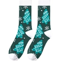 Detailed view of green Christmas socks with white tree and snowflake knit patterns - One Size / Dark Green Christmas Tree Snowflake Style (A1265)