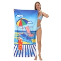 Microfiber oversized beach towel featuring summer seaside print with palm and beach chair - 80*160cm