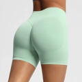 Vue détaillée du short de yoga sans couture taille haute vert menthe avec effet push-up - Vert Palmier