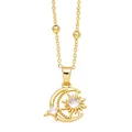 Vintage golden sun and moon necklace with shell accents and sparkling zircon crystals - Star and Moon Hollow