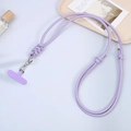 Detail of lavender woven leather crossbody phone strap with silver metal swivel lobster clasp - Purple