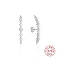 S925 sterling silver hoop earrings with small pearls and crystals on white background - Row Diamond Pearl Style