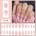 Pink heart almond press-on nails with white French tips and gold ring accessories - French White Edge Pink Heart Almond Nail Style (Y-14) / Glue Type / Nude Pink