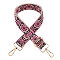 Adjustable 3.8cm beige embroidered floral shoulder strap with gold hardware hooks - Gold Buckle / Beige-Black Rose Pink Flower