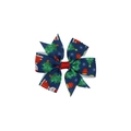 Detailansicht der blauen Weihnachts-Haarschleife mit festlichen Motiven wie Weihnachtsmann - Stil 17