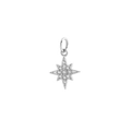 Polished silver eight-pointed star pendant with inlaid sparkling zircon stones - Silver (Size 9)