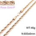 Rose gold plated titanium steel rope chain necklace for men and women, 600mm x 6mm - 6mm Width 60cm Length (KN228869-Z)