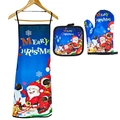 Blue Christmas kitchen set with Santa apron, oven mitt and pot holder in festive pattern - Blue Christmas Style (Santa/Reindeer)