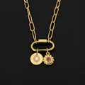 Dainty stainless steel 14K gold plated necklace featuring letter O and flower pendant - Gold / Letter O