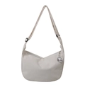 Minimalist corduroy crossbody bag in off-white with adjustable strap and cute charm - White With Pendant