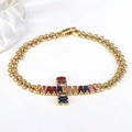 Elegante bracciale a catena dorata con pendente a croce in zircone arcobaleno - Splicing Multicolore