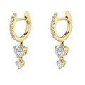 Golden huggie earrings with dual cubic zirconia drops and clear round cut stones - Gold with White Zircon Huggie