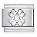 Polished silver stainless steel Italian charm bracelet link with 3D floral pattern - Steel Petal-Y377