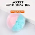 Dual-tone pink and light blue faux rabbit fur 8cm pom-pom keychain accessory - Blue Color Blocking / Light Gold 4-Link Lobster Clasp