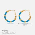 Boucles d'oreilles style bambou en émail bleu et acier inoxydable plaqué or 18 carats - Bleu