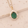 Lussuosa collana dorata con ciondolo ovale in zircone verde smeraldo su base in pietra - Collana con Pietra Principale Verde Ovale (5#)