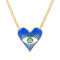 Vintage Herz-Halskette mit blauem Emaille-Auge und Gold-Finish auf weißem Hintergrund - Blau