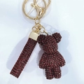 Deep red rhinestone bear keychain with golden clasp and sparkling crystal pendant - Dark Red