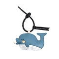 Blue leather dolphin keychain with white bubble nose and black wrist strap attachment - Whale