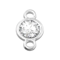Silver alloy connector with round clear birthstone zircon and dual loops for jewelry - White