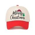 Christmas five-panel baseball cap with Merry Christmas embroidery on beige and red crown - Adjustable / Cream/Red