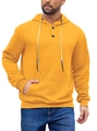 Men's mustard yellow hooded sweatshirt with textured herringbone pattern and button placket - S / Yellow