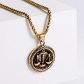Vintage 18K gold-plated stainless steel Libra zodiac pendant on a box chain - Libra (Without Chain) / Gold