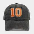 Vintage gewaschene Baumwoll-Baseballkappe in Schwarz mit oranger 10-Stickerei und Schirm - Nummer 10 / Washed Black
