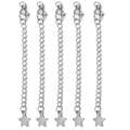 Five stainless steel extender chains with lobster clasps and star charms on white background - Silver Pentagram