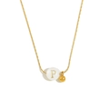 18K gold plated necklace with white resin bead featuring a golden letter P pendant - Letter P