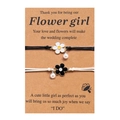 Detail of adjustable woven bracelets with enamel flowers and pearls on flower girl gift card - Flower Bracelet / Black and White Line