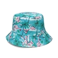 Lake blue bucket hat with flamingo and palm tree patterns for summer beach vacation - Lake Blue Flamingo (B)