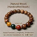 Pulsera retro de palisandro con cuentas de colores y espaciadores metálicos - Cuentas Redondas Tricolores 11x12mm