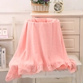 Soft pink double-layer cotton baby blanket with ruffled edges in a warm home setting. - 100*120CM / Pink