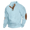 Herren Strickpullover in Hellblau mit Zopfmuster, Stehkragen und braunen Patch-Details - S / Himmelblau