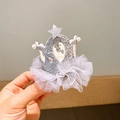 Fermaglio corona argento scintillante con perle e tulle grigio per bambine - Grigio