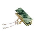 Rectangular green marble hair claw with gold metal frame and hanging pearl chains - Pearl Pendant Style / Green Marble (Alloy Base)