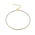 S925 sterling silver tennis bracelet with white zircons in a gold-plated finish - 2mm Electroplated 14k Gold. Length: 21.5 + 5cm. Approximate Weight: 4.5kg.