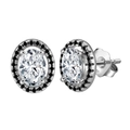 Elegant S925 silver oval stud earrings with clear zircon and black diamond halo - Lze17-p
